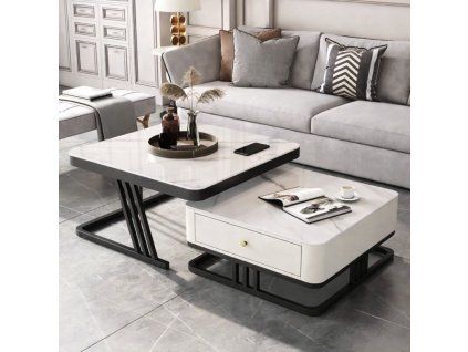 Konferenční stolek TITAN – bílý, bílý mramor