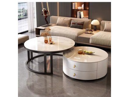 Konferenční stolek ORION – bílý / bílý mramor