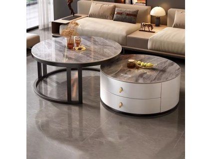 Konferenční stolek ORION – bílý / šedý mramor