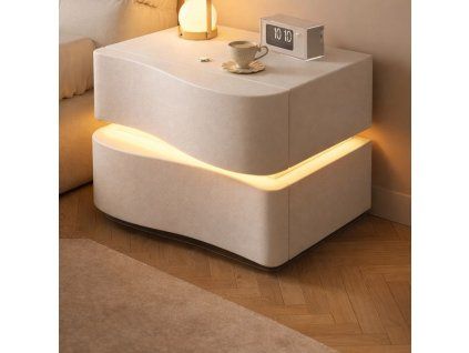 Noční stolek ALVA s LED osvětlením – bílý