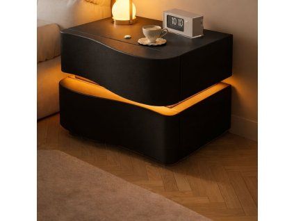 Noční stolek ALVA s LED osvětlením – černý