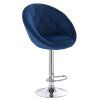 Barová židle VERA VELUR na kulaté stříbrné podstavě - modrá