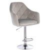 Barová židle ANDORA VELUR na stříbrné kulaté podstavě - světle šedá