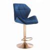 Barová židle MILANO MAX VELUR na zlatém talíři - modrá