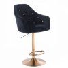 Barová židle ROMA VELUR na zlatém talíři - černá
