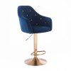 Barová židle ROMA VELUR na zlatém talíři - modrá
