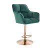 Barhocker mit Lehne AMALFI Velours mit goldenem Tellerfuß - Grün