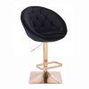 Barová židle VERA VELUR na zlaté hranaté podstavě - černá
