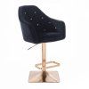 Barová židle ROMA VELUR na zlaté hranaté podstavě - černá