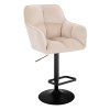 Barhocker mit Lehne AMALFI Velours mit schwarzem Tellerfuß - Creme