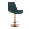 Barová židle PARIS VELUR na zlaté kulaté podstavě - zelená