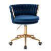 Židle LYON VELUR na zlaté podstavě s kolečky - modrá