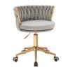 Židle LYON VELUR na zlaté podstavě s kolečky - světle šedá