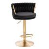 Barová židle LYON VELUR na zlatém talíři - černá