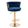 Barová židle LYON VELUR na zlatém talíři - modrá