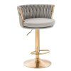 Barová židle LYON VELUR na zlatém talíři - světle šedá