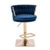Barová židle LYON VELUR na zlaté hranaté podstavě - modrá