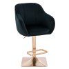 Barová židle AVOLA VELUR na zlaté hranaté podstavě - černá