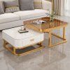Konferenční stolek ARAGON – zlatý / bílý mramor + sklo