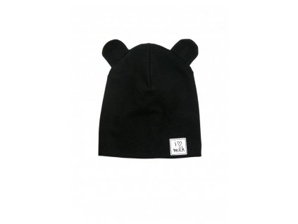 Luxury Kids I Love Milk jarná čiapka beanie czapka dziecieca beanie z uszami teddy black čierna