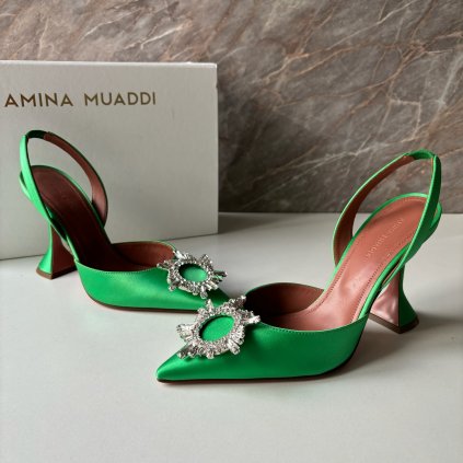 Amina Muaddi zelené podpatky