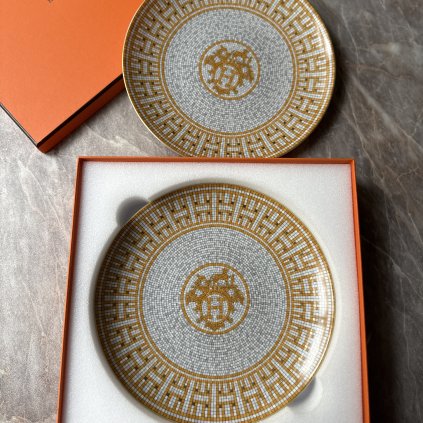 Hermès Mosaique 24kt gold talíře set po 2ks