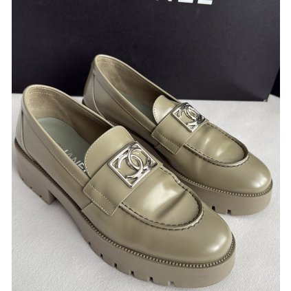 Chanel khaki loafers