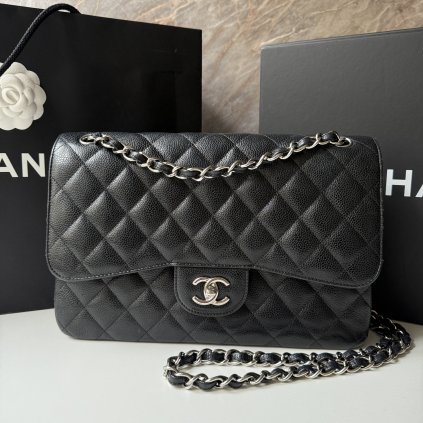 Chanel černá Double Flapbag Jumbo caviar