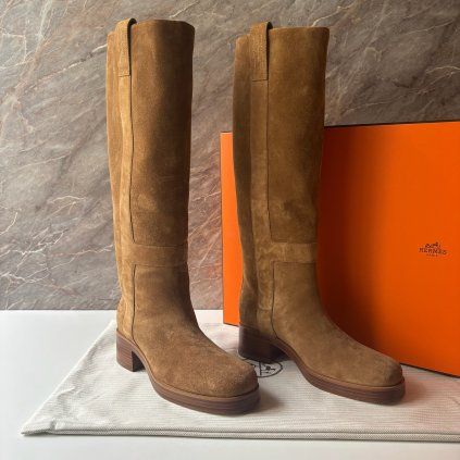 Hermès hnědé semišové boots