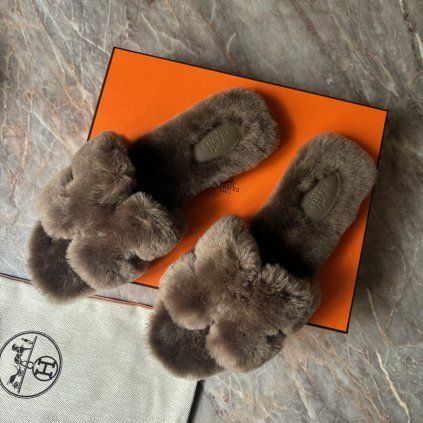 Hermès Oran pantofle s kožíškem