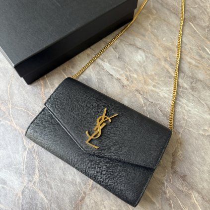Saint Laurent černá Uptown Chain Wallet kabelka.