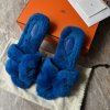 Hermès modré Oran pantofle s chlupem