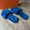 Hermès modré Oran pantofle s chlupem