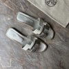 Hermès bílo stříbrné Oran pantofle