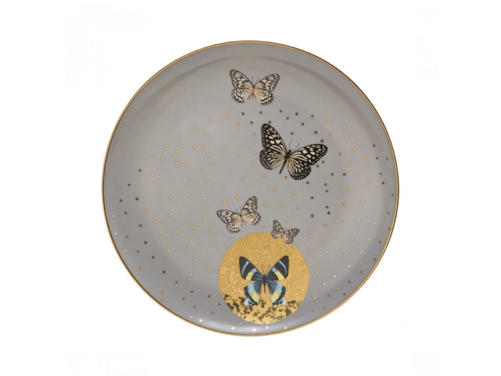 Goebel Šedý dezertní talíř Šedí motýli 22.5 cm