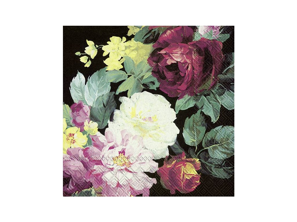 IHR VINTAGE BIG ROSE Black papírové ubrousky