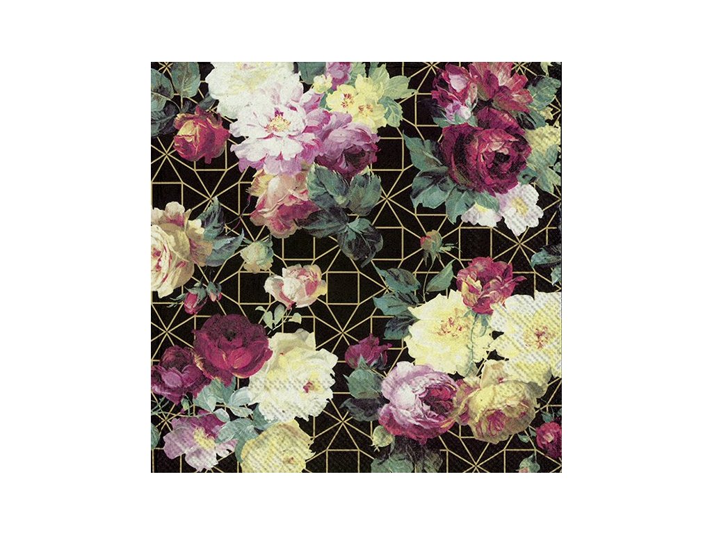 Velké ubrousky 33x33 cm VINTAGE ROSE, černá  IHR