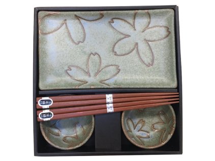 Made In Japan Giftware Zelená Sushi sada s květinovým motivem 6 kusů