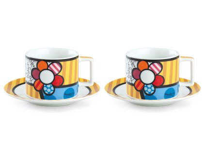 Egan BRITTO Sada 2 šálků na Cappuccino s podšálky FLOWER 220 ml