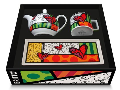 Egan BRITTO Sada čajová konvice-šálek na Cappuccino -Podnos HEART