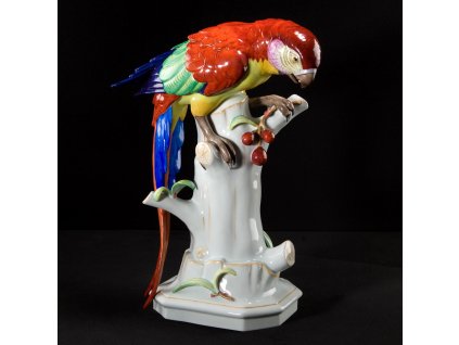 Aelteste Volkstedter Porcelánová soška "Papoušek s třešní"