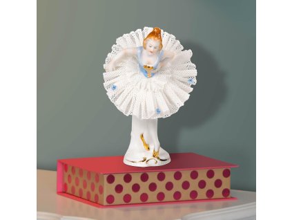 Seltmann Manufakturen Porcelánová figurka "Tanečnice v krajkových šatech" světle modrá / žlutá