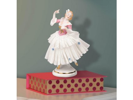 Seltmann Manufakturen Porcelánová figurka "Tanečnice v krajkových šatech" růžová
