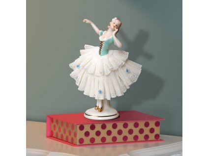 Seltmann Manufakturen Porcelánová figurka "Tanečnice v krajkových šatech" tyrkysová