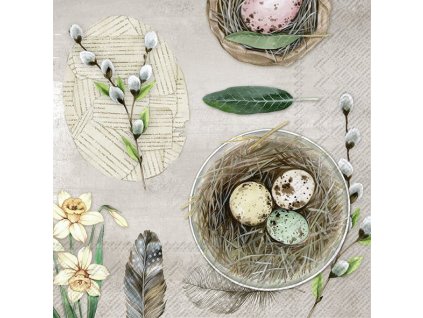 Velké ubrousky 33x33 cm EGGS AND FEATHERS, béžová IHR