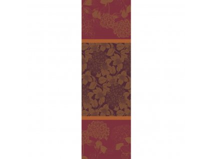 chemin de table pur coton antitache deperlant coloris bordeaux hortensias rouille