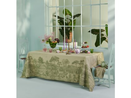 linge de table pur coton antitache deperlant vert olive modele jardin spirituel olive