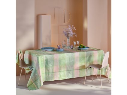 linge de table pur coton rose eclosion modele mille printemps eclosion