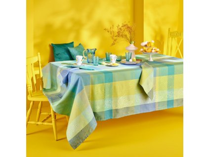 linge de table pur coton bleu atoll modele mille rainures atoll