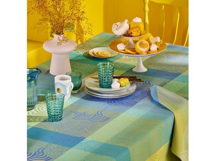 linge de table pur coton bleu atoll modele mille rainures atoll (4)